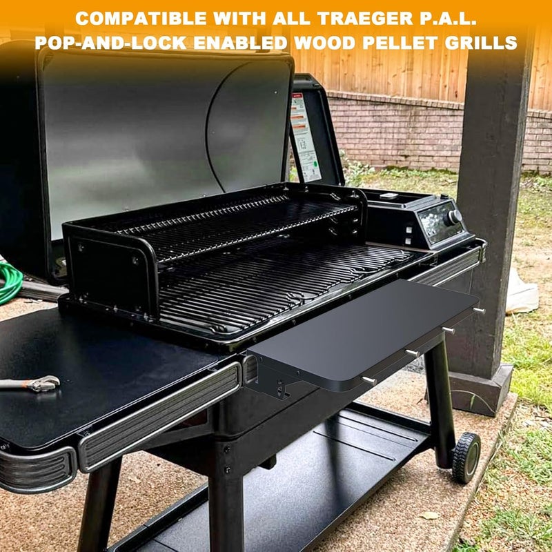 BBQ-PLUS Front Shelf for Traeger Woodridge, Side Table Replacement Parts for All P.A.L. Traeger Pellet Grills BAC762, Durable Metal Grill P.A.L. Pop-and-Lock Accessory for Food Prep & Storage - Image 3